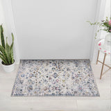 Blue Ivory Pattern Washable Rug