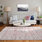 Pastel Pink Motif Pattern Washable Rug