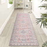 Pastel Pink Motif Pattern Washable Rug