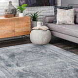 Silver Grey Paisley Medallion Washable Rug