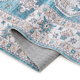 Aqua Blue Motif Pattern Washable Rug